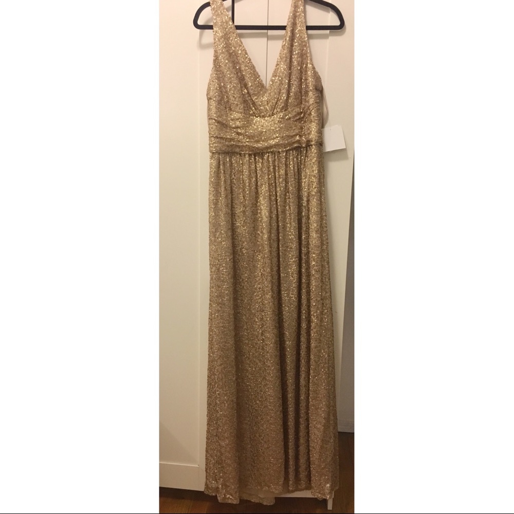 Amsale Gold Sequin Gown